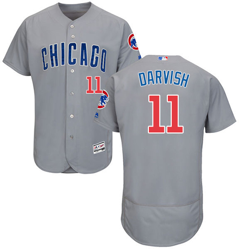 Cubs #11 Yu Darvish Grey Flexbase Authentic Collection Road Stitched MLB Jersey - Click Image to Close